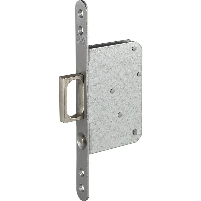 Grundmann Schiebetürschloss mit Stirnziehgriff 117x75x15,5mm rund Edelstahl