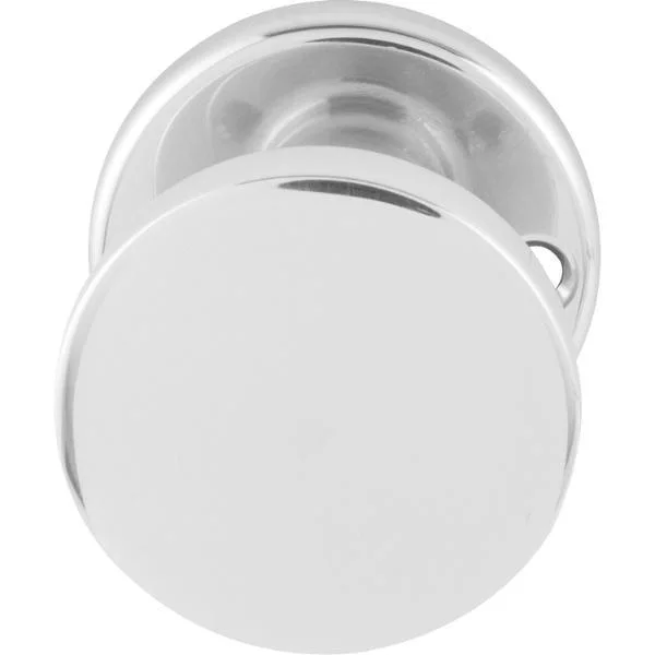 Grundmann Türknopf Flachform – auf Rosette m. Schraublöchern, ø 45 fest Alu poliert