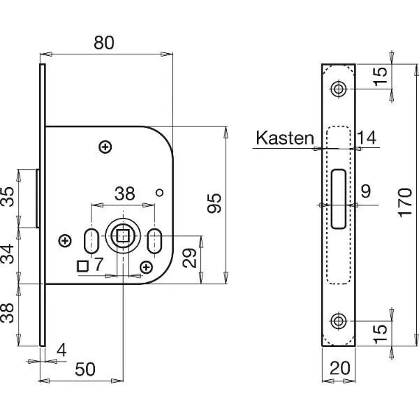 Grundmann WG Einstemm-Riegelschloss 48, WC, DM 50 mm, Stahl silberfärbig verzinkt