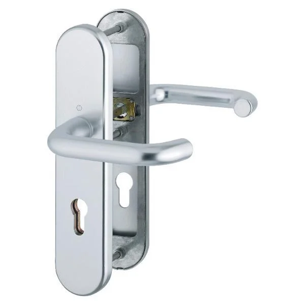 Hoppe SH-Drückergarnitur PARIS-auf Schild PZ72, 42-47, ohne Kzs., silber elox