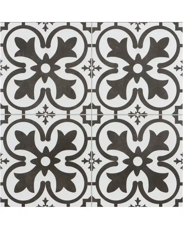 Jugendstil Fliese Schwarz Weiß Boulevard Negro 45×45 cm