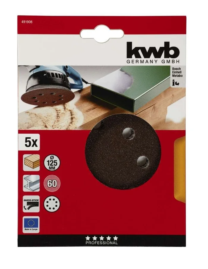 Klett-Haftscheiben gelocht Ø 125 mm, K 60, 5 St.