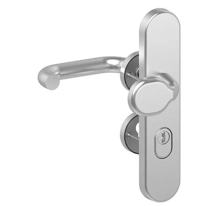 Kombi-Schutzbeschlag, außen mit abgekröpfter Griffplatte, mit Kernziehschutz und OGL Click-System