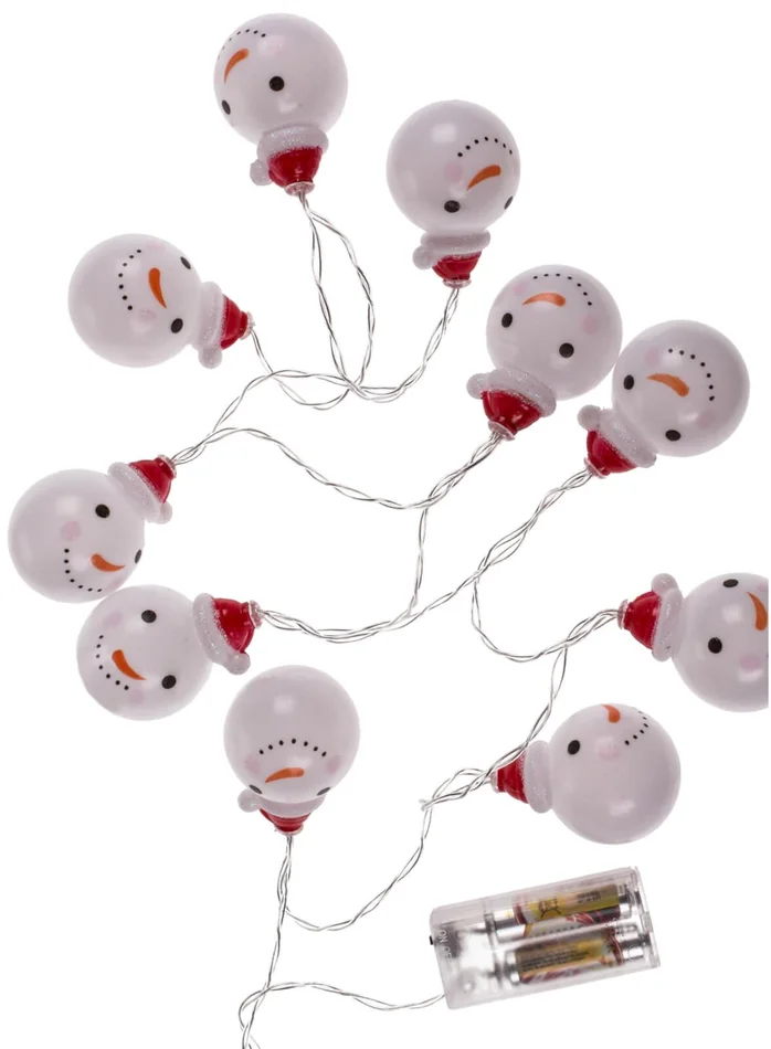 LED Schneemann Lichterkette für Innen mit 10 LEDs (Batteriebetrieb)
