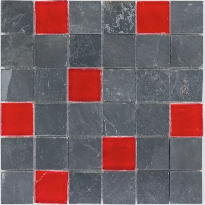 Leve Schiefer Graphit Spaltrau Glas Rot Mosaik – – 30×30