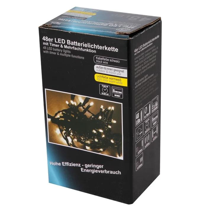 Lichterkette, 48 LEDs, WW, Batterie/Timer, 3,4 m