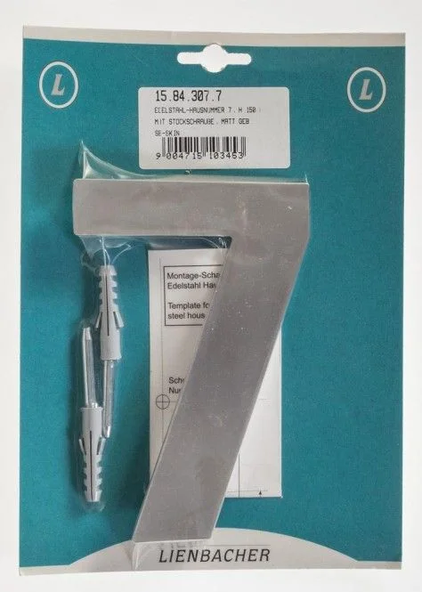 Lienbacher Edelstahl Hausnummer Nr. 7 15.84.307.7, matt gebürstet, Höhe 15 cm
