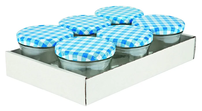 Marmeladenglas 230 ml mit Deckel, 6 St. (weiß/blau)