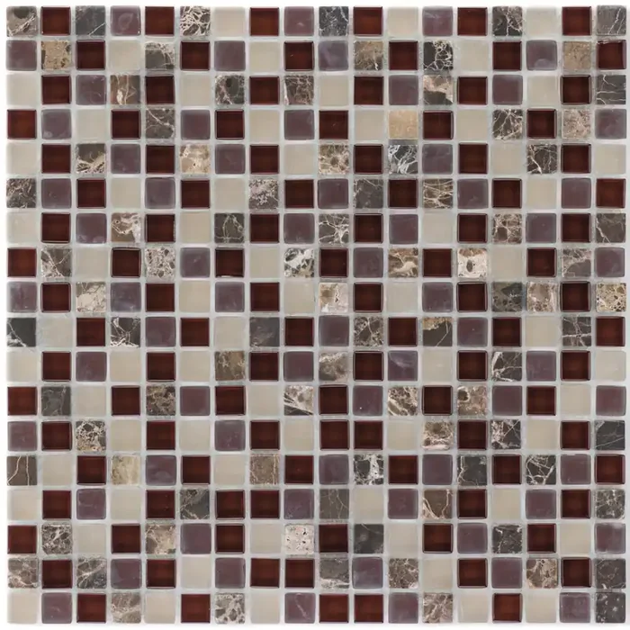 Marmor Bandung Glasmix Bordeuaux Beige Mosaik – – 30,5×30,5