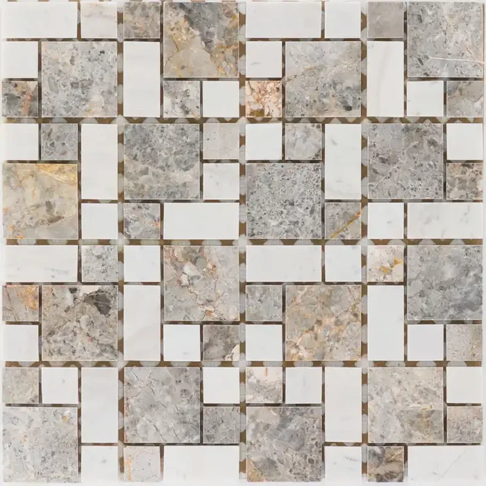 Marmor Gold Vein / Milky White / Multiformat Mosaik – – 30,5×30,5