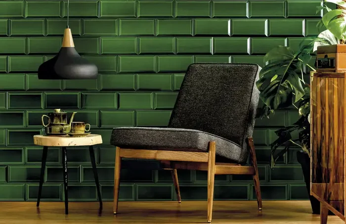 Metro Fliese dunkelgrün flaschengrün glänzend 10×20 cm Wandfliese Facettenfliese grün