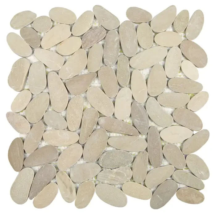 Mosaikfliesen beige Naturstein Kiesel geschnitten 30,5×30,5 cm netzverklebt