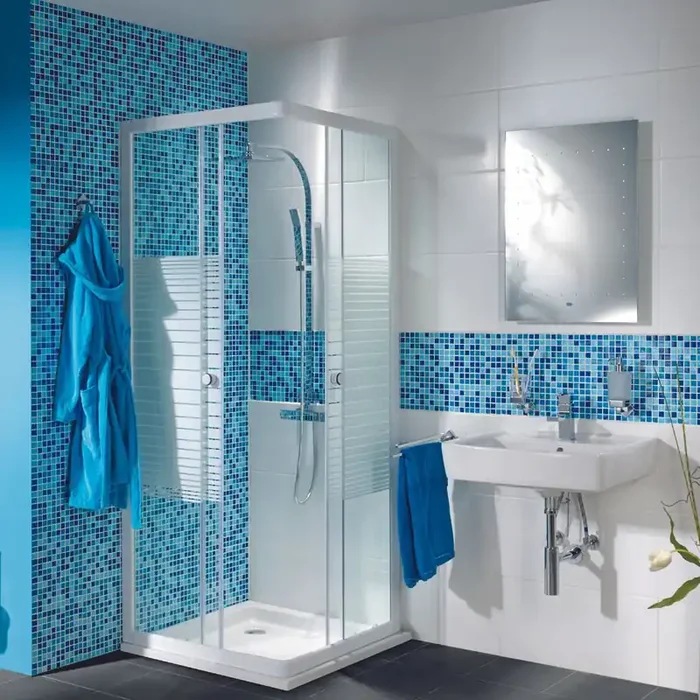 Mosaikfliesen Glas Blau-Mix glänzend 32,7×30,5 cm netzverklebt