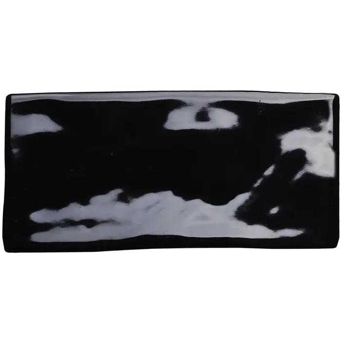 Mumbai Schwarz Wandfliese glasiert, glänzend Wellkante 7,5x15x0,9