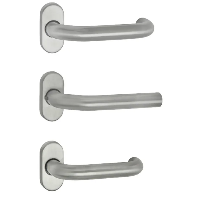 Rahmentürdrücker für Metalltüren, mit Rückholmechanik, festdrehbar auf Rosette gelagert