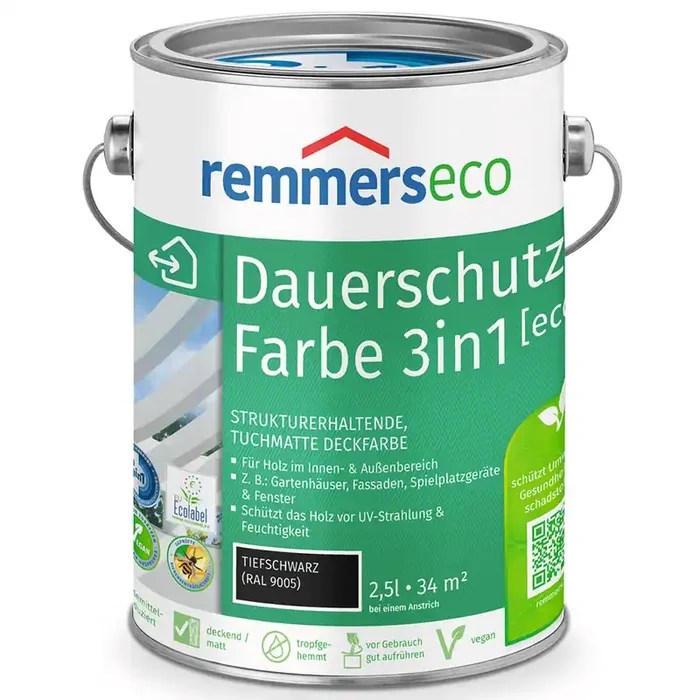 Remmers Dauerschutz-Farbe 3in1 eco Tiefschwarz RAL 9005 2,5l