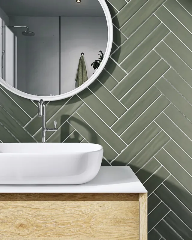 SALE Wandfliesen Olivgrün Matt Bricks 5×25 cm Berlin Green Matt