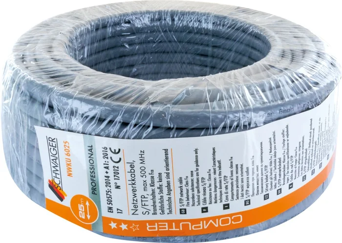 SCHWAIGER CAT 6A Netzwerkkabel (S/FTP), 25 m, Grau