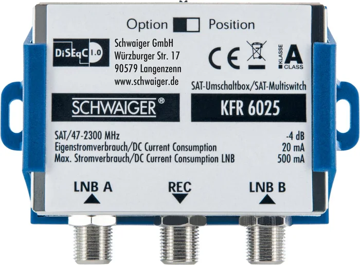 SCHWAIGER DiSEqC 1.0 Schalter (2 > 1), Silber