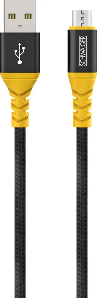 SCHWAIGER Micro USB Sync & Ladekabel “Extreme“, 1,2 m, Schwarz/Gelb