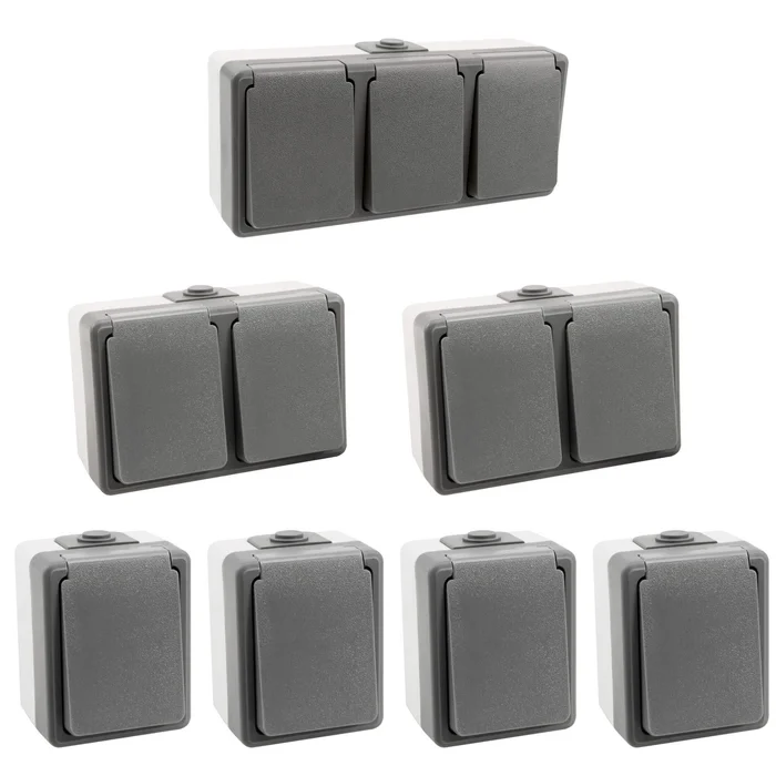 Secure Feuchtraum Steckdosen Set 7tlg. IP44 horizontal 1-fach 2-fach 3-fach