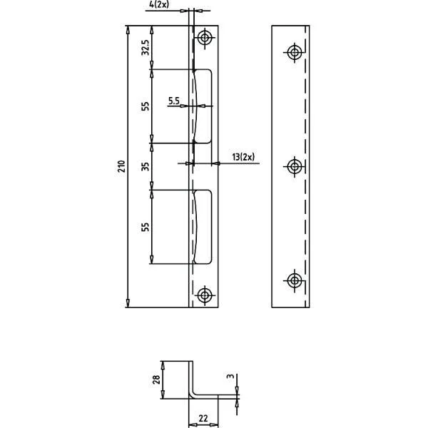 SH-Winkelschließblech eckig Blindlappen 28mm, Gr. 28x22x210x3 mm,verzinkt