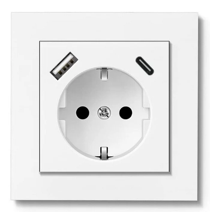 Steckdose mit USB-A & USB-C max. 3.400 mA passend für GIRA 55 Reinweiß glänzend