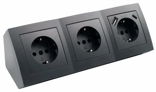 Steckdosenblock McPower Flair anthrazit 3-fach Schutzkontakt + USB-C / USB-A