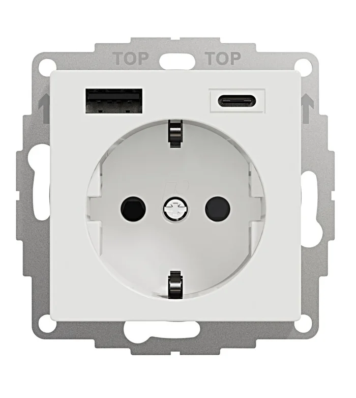 Steckdoseneinsatz mit USB Typ A+C, 2,4A, reinweiß