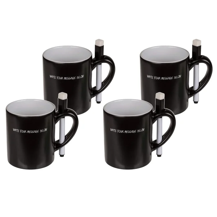 Tassen 4er Set Kaffeetasse Mystery Message Thermo-Effekt Becher mit Geheimstift