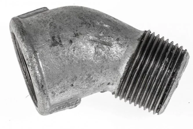 Temperguss verz. Winkel # 121, 3/4′ 45°, Innen/Außengewinde