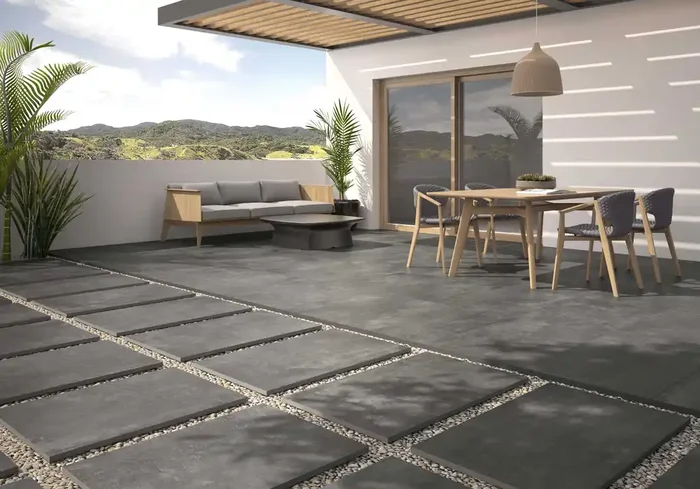 Terrassenplatte Betonoptik Zementoptik anthrazit schwarz „Ground Marengo“ Feinsteinzeug 2 cm