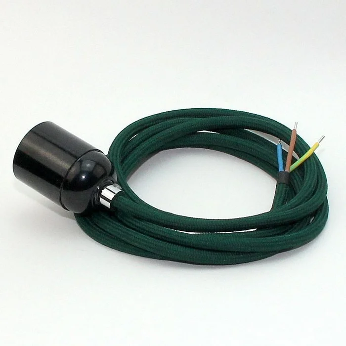 Textilkabel Lampenpendel dunkelgrün mit E27 Bakelit Fassung schwarz Zugentlaster …