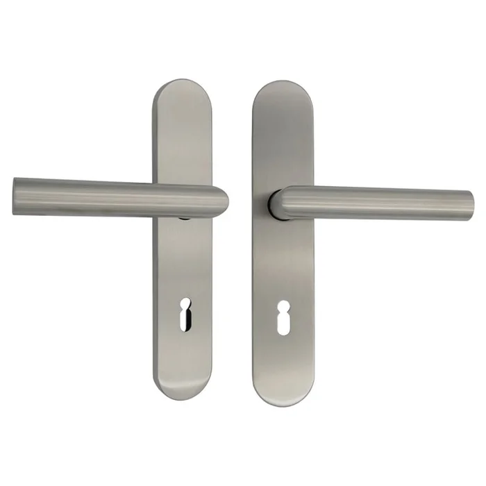 Türdrückerlangschildgarnitur in Edelstahl, BB-gelocht, CL-Form-Drücker