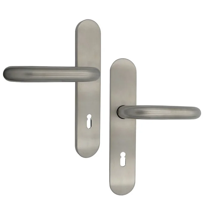 Türdrückerlangschildgarnitur in Edelstahl, BB-gelocht, U-Form Drücker