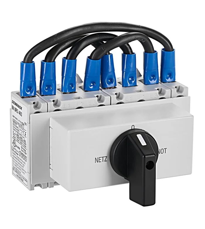 Umschalter Netz-0-Notstrom, Reiheneinbau, 4-polig, 63A, 22kW