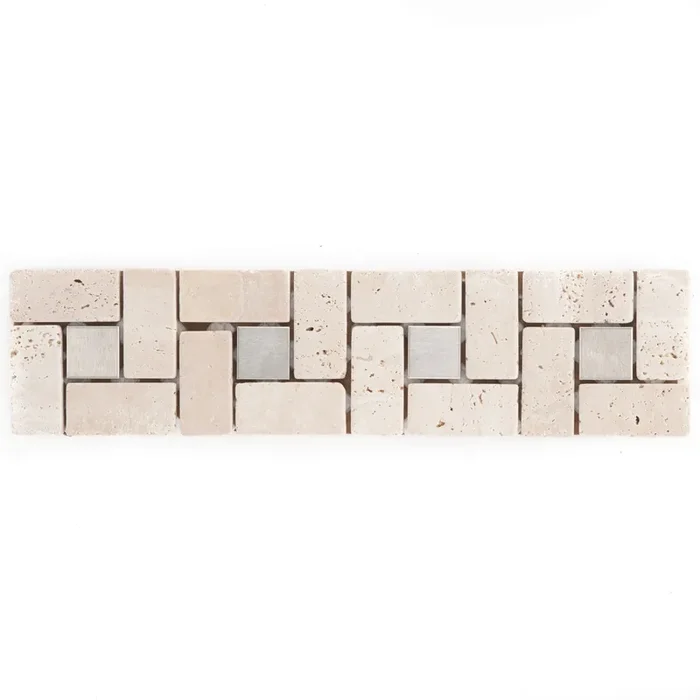 Verona Travertin Edelstahl Mosaik – – 30×7,5