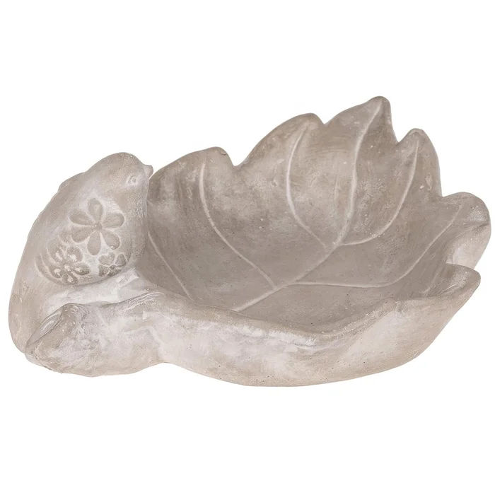 Vogeltränke, Blatt mit Vogel, Vogelbad Trinkschale aus Beton