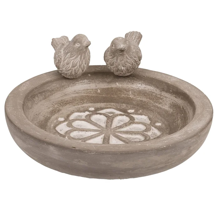 Vogeltränke, rund mit Vogel Skulpturen, Vogelbad, Trinkschale aus Beton