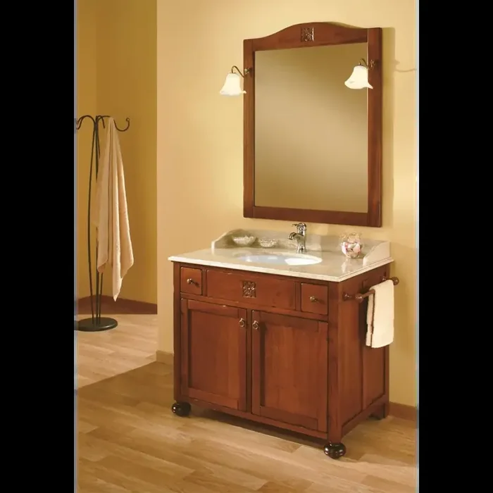 Waschtisch 100×92 cm Mediterran Ricordi 24 im Set mit Waschbecken, Bianco Carrara Marmor & Spiegel