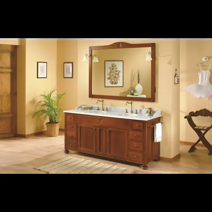 Waschtisch 182 x 92 cm Mediterran Ricordi 22 im Set mit Doppelwaschbecken, Marmor & Spiegel