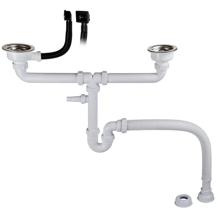 Wasserschleuse Gelia 2 hoar mit Korbventil und Überlauf für Spülbecken