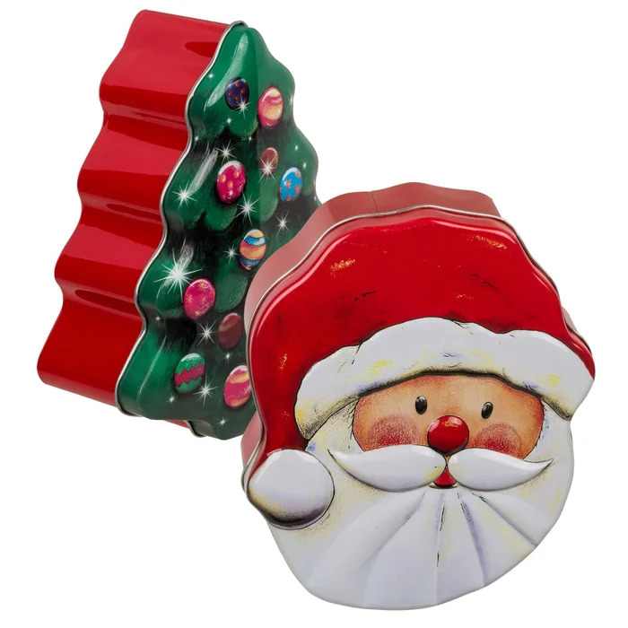 Weihnachtliche X-Mas Metall Gebäckdosen Weihnachtsmann und Tannenbaum Keksdosen