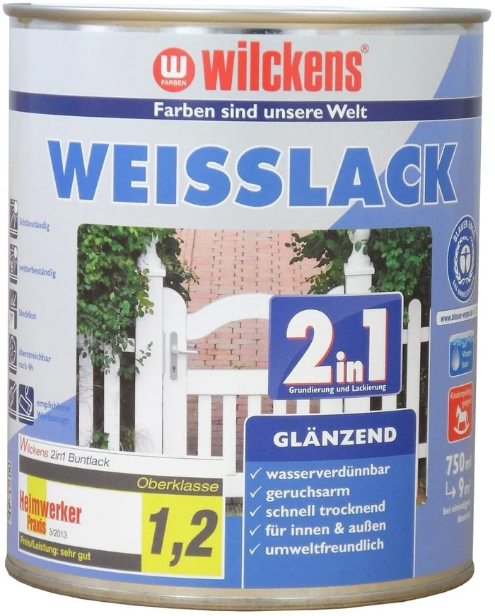 Wilckens Weisslack 2in1 glänzend, 750 ml (weiß)