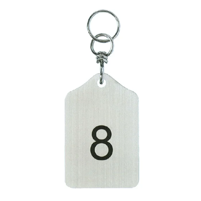 Zahlenmarke aus Edelstahl mit Wirbel und Schlüsselring