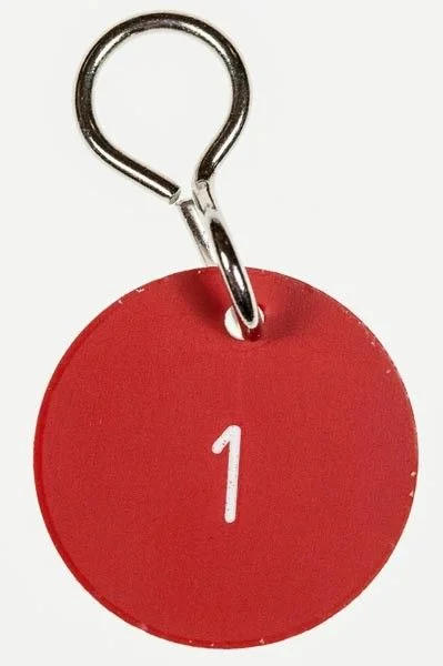 Zahlenmarke mit gedrehtem S Haken 30 mm Durchmesser, Farbe rot